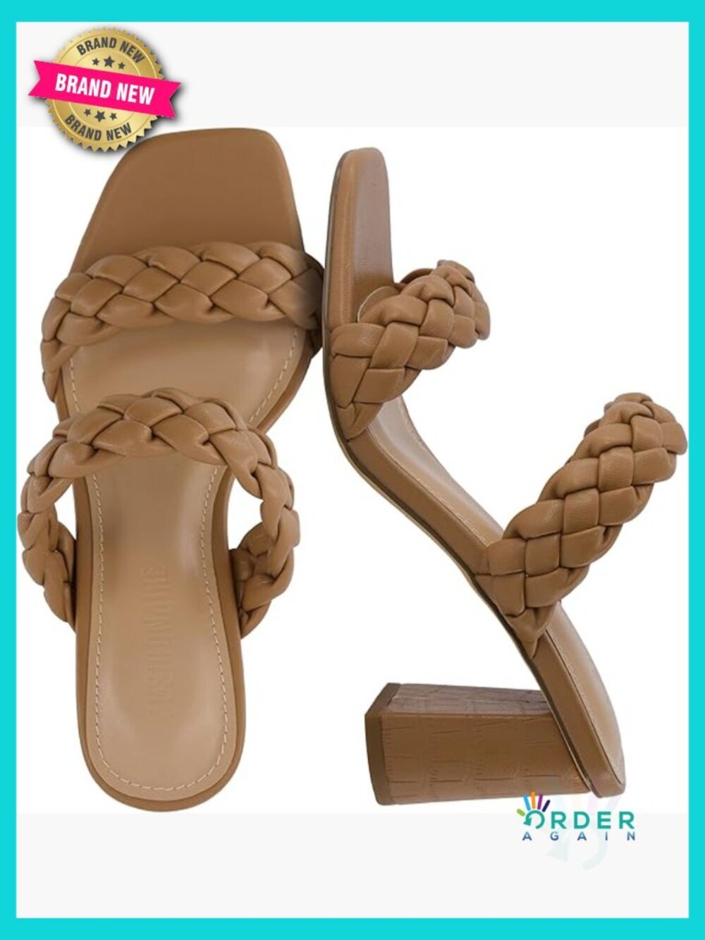 Chunky Block Heel Sandals Square Toe Braided Straps Comfort Padded Footbed